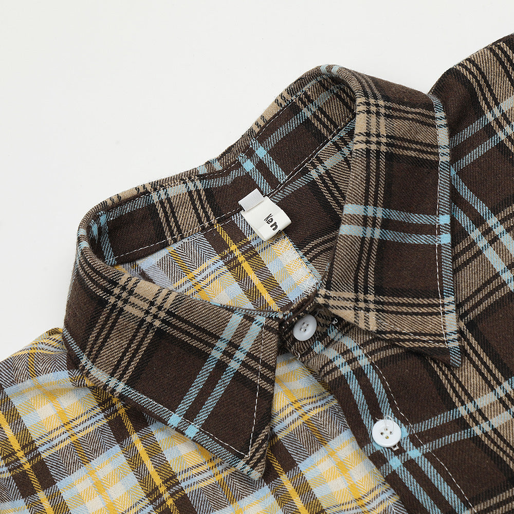 Plaid Long-sleeved Shirt Men's Trendy High Street Design Sense