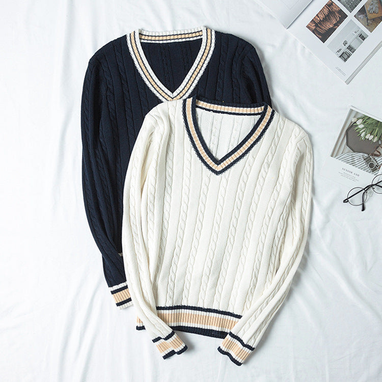 V-neck Pullover Long-sleeve Sweater For Men And Women