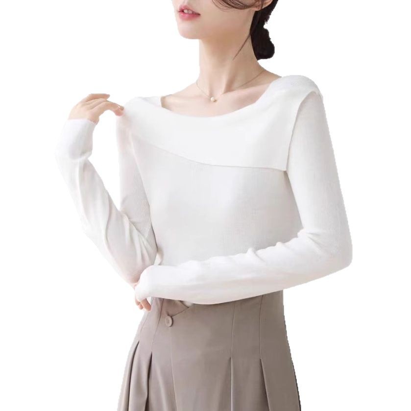 Gentle Temperament One-word Collar Lapel Knitwear Women's Autumn And Winter New Style