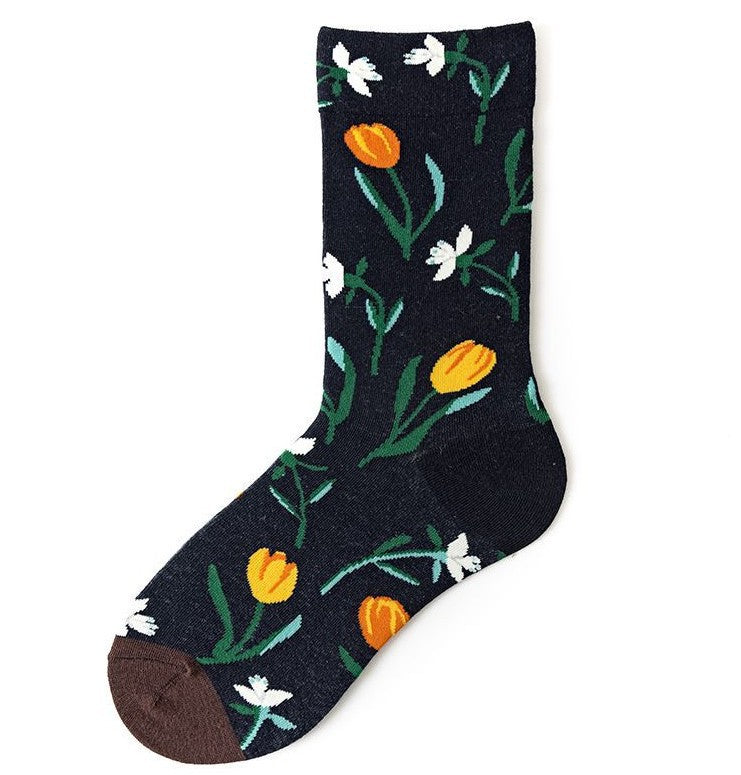 Trendy Mid-calf Length Socks Preppy Style Stockings Artistic Illustration Socks