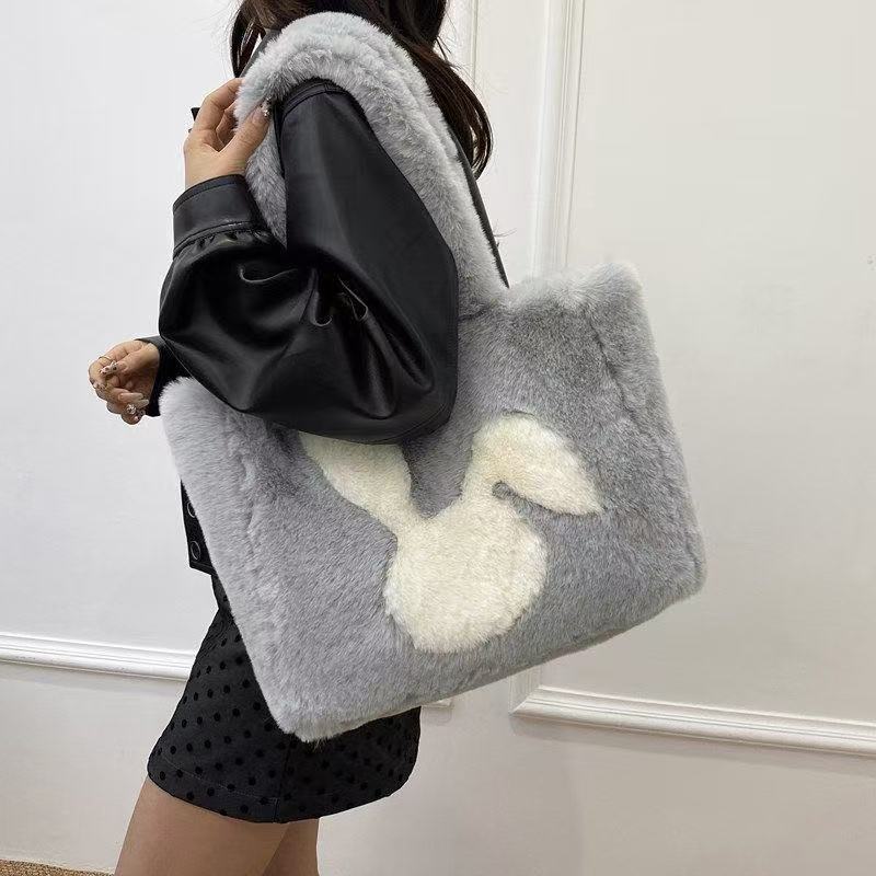 New Cute Rabbit Head One-shoulder Portable Plush Bag
