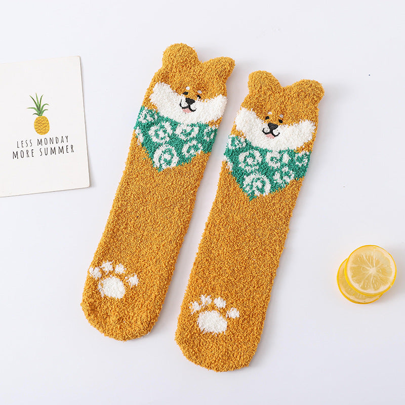Coral fleece cute puppy cartoon socks