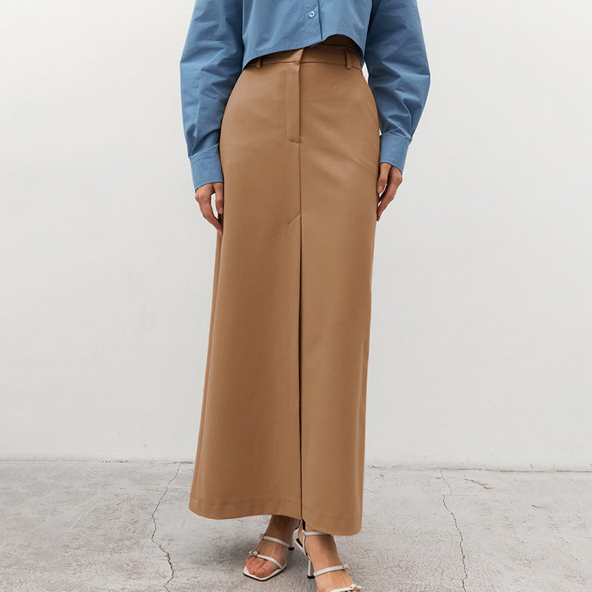 French Style Khaki Slimming And Straight Skirt Women's Commuter Drape Slit Dress