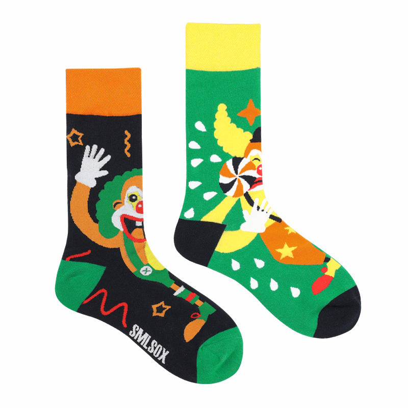 Asymmetrical Color Retro Personality Male And Female Couple Mid-length Cotton Socks