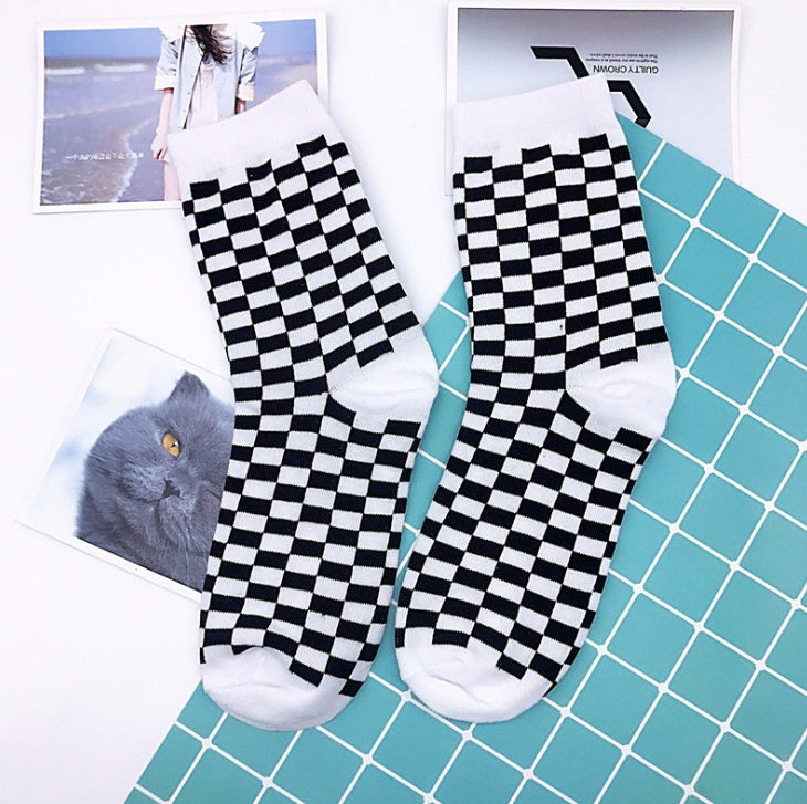 European and American street trend high socks female men's plaid students wild long socks