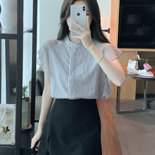 Striped Loose Chiffon Dress Temperament Slimming