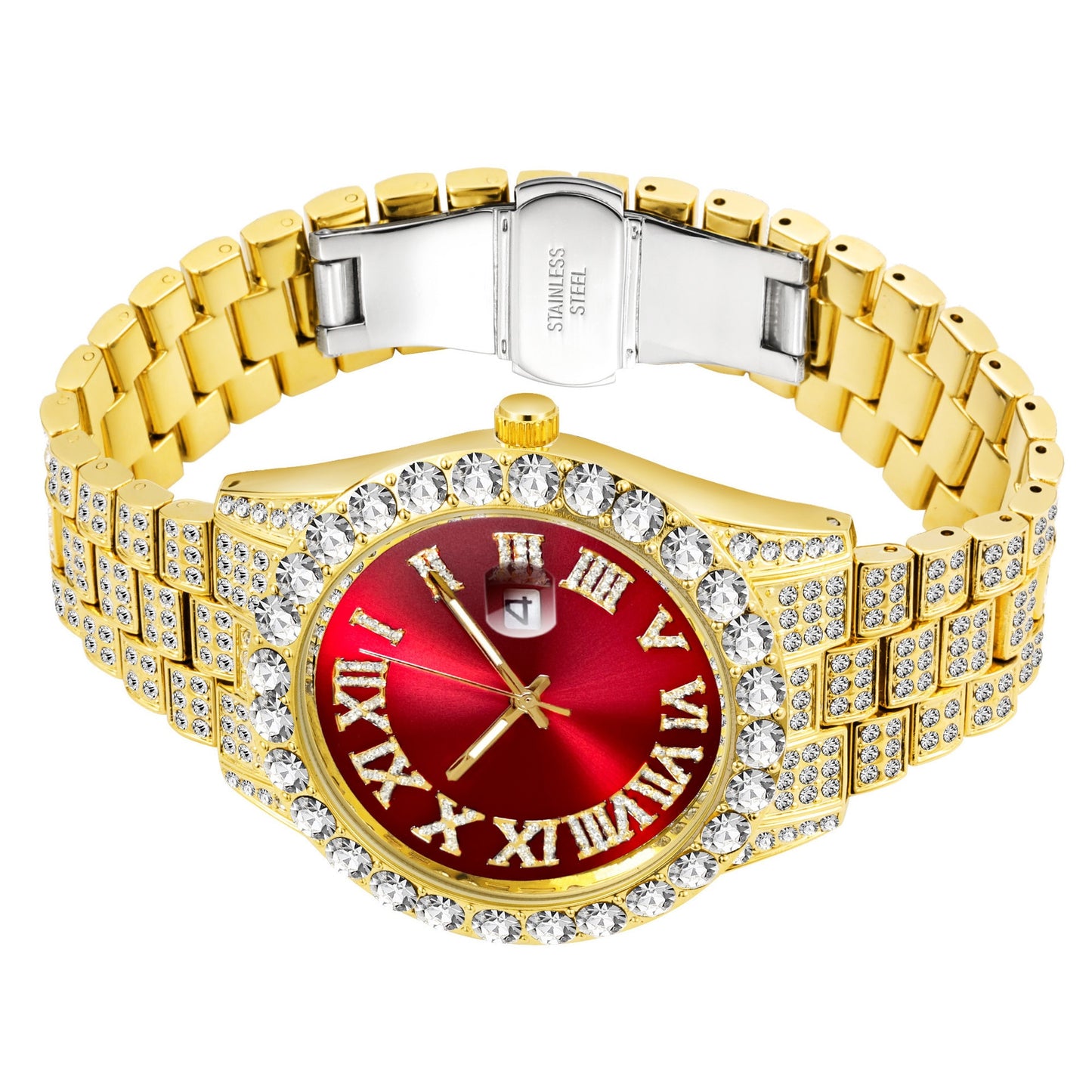Roman literal waterproof men's gold watch