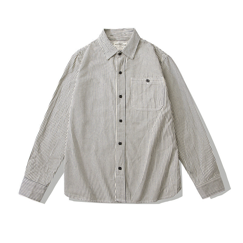 Vertical Striped Single Bag Shirt Men's Retro Long Sleeve