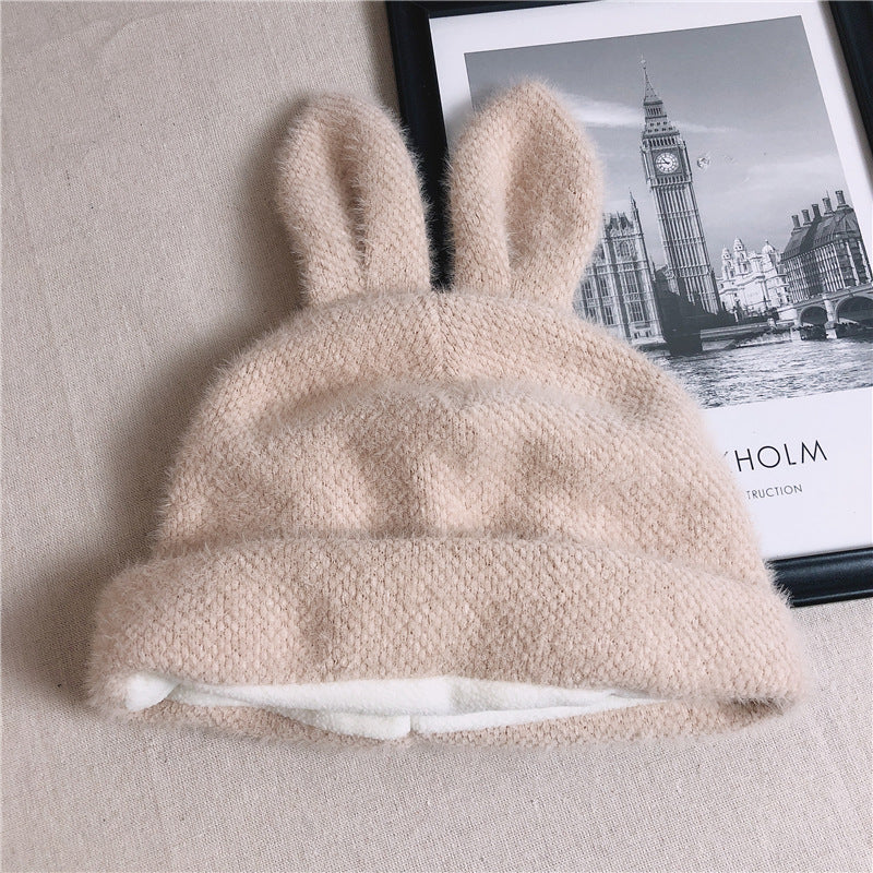 Plush Knit Beret With Rabbit Ears