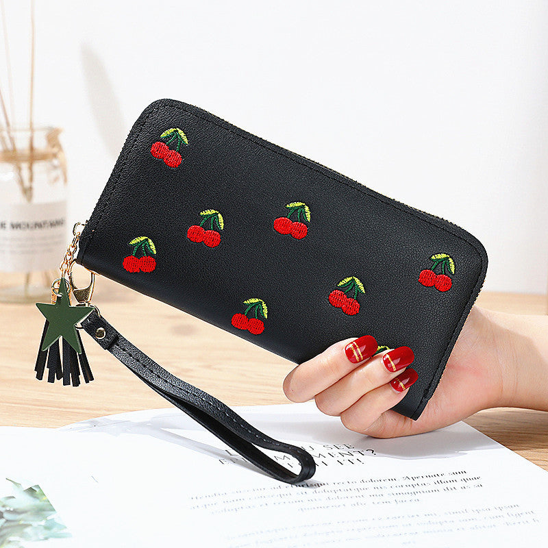 New style cherry embroidery fashion long wallet