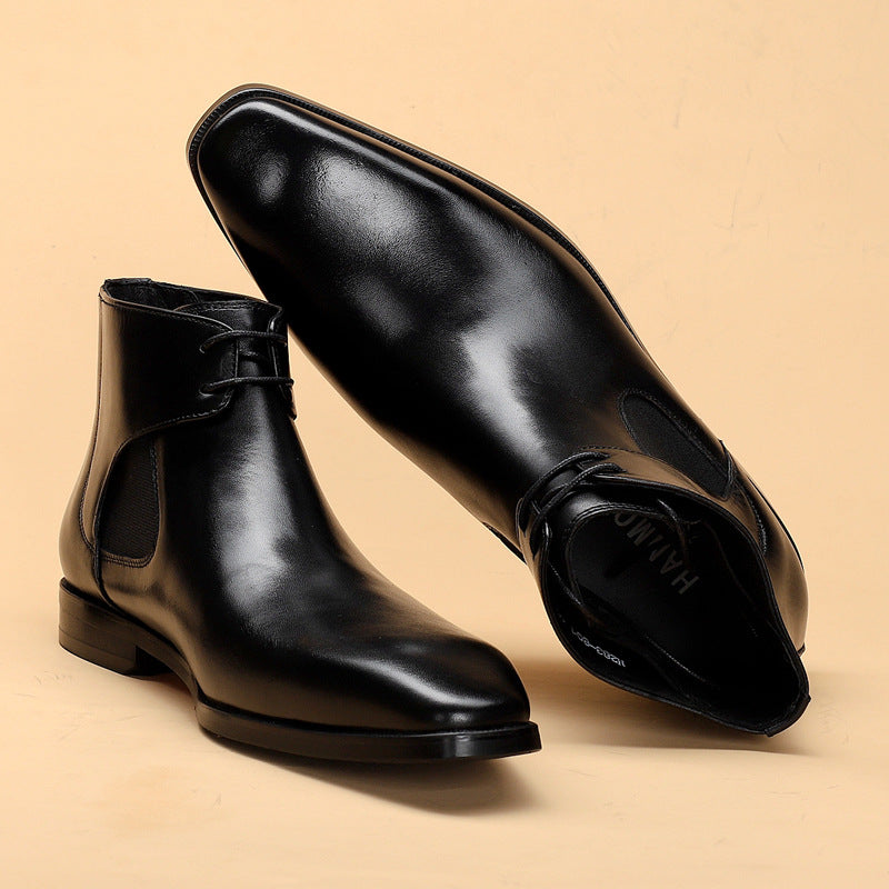 Men's High-top Shoes Carved Cowhide Pointed Toe