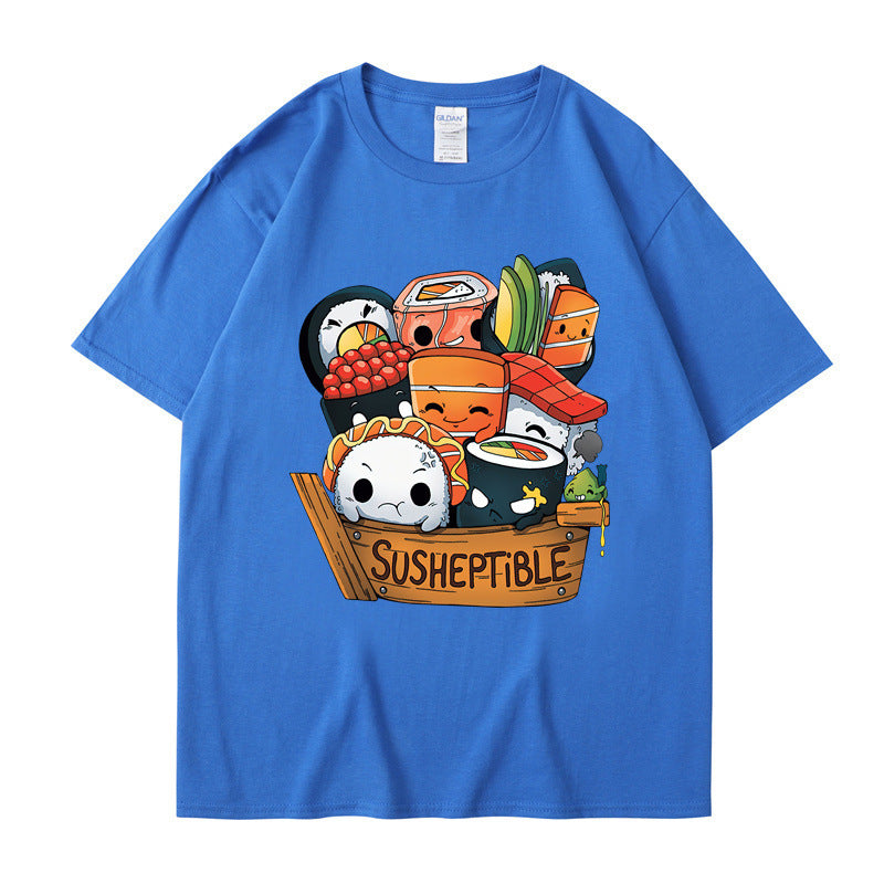 Foreign Trade New European And American Food Sushi Baby Style Printing Men And Women Short Sleeve