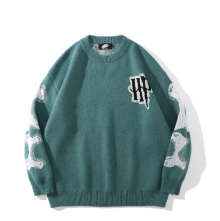 Skull Round Neck Long Sleeve Fashion Loose Oversize Pullover Sweater