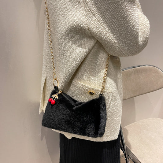 Fashion Small Square Bag With Cherry Pendant