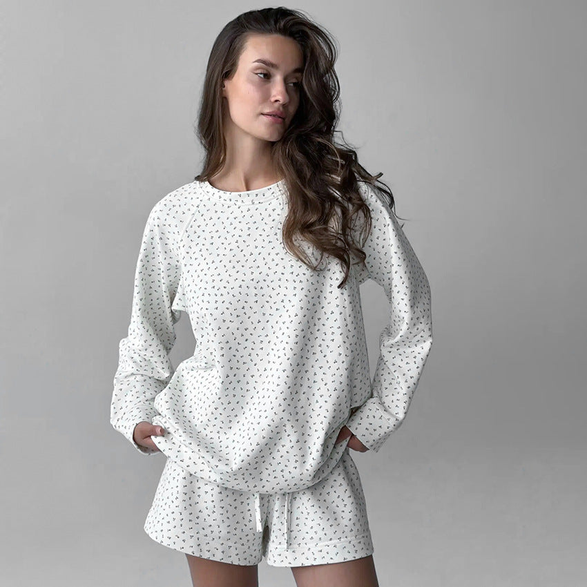Womens Knitted Pajamas With Prints A Two Piece Set Featuring Long Sleeves And Shorts Suitable For Wearing Outside