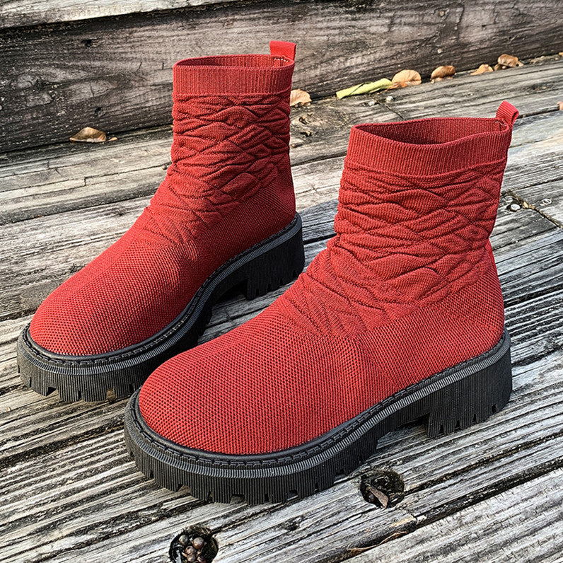 Women's Thick Heel Solid Color Casual And Comfortable Martin Boots