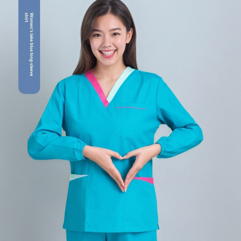 Womens Short-sleeve Scrubs With A Yin-yang Collar For Isolation Use