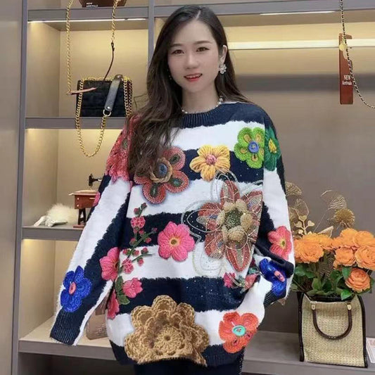 Goods Exquisite Rhinestone Rich Flower Hooded Sweater