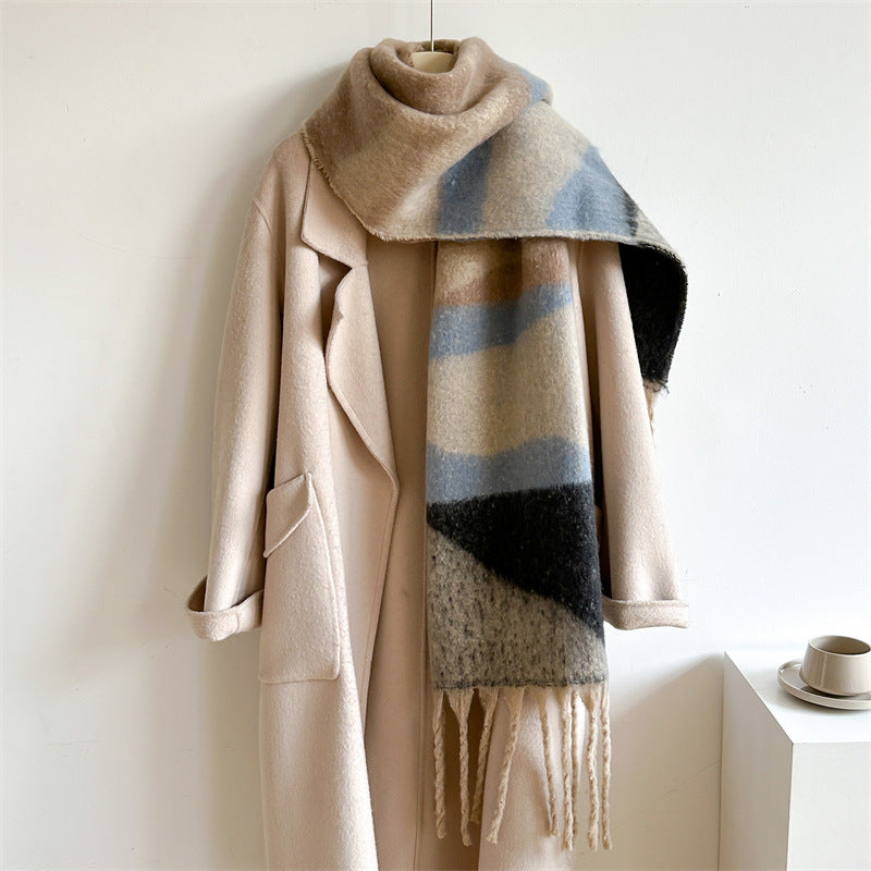 Scarf Simple Color Stitching Thickened Warm