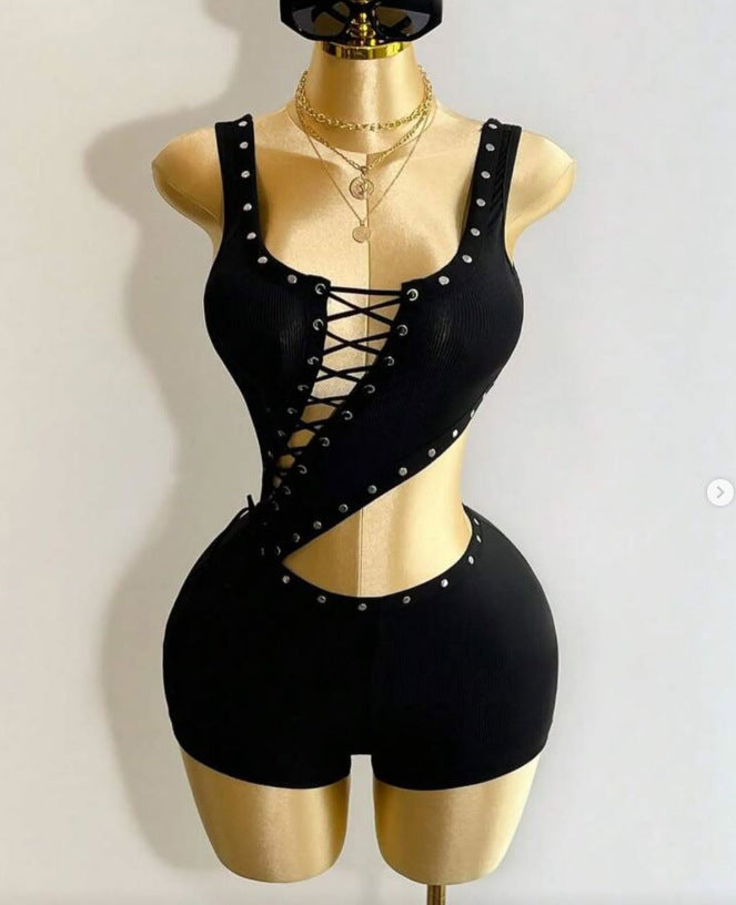 Irregular Sleeveless T-shirt And Romper Shorts