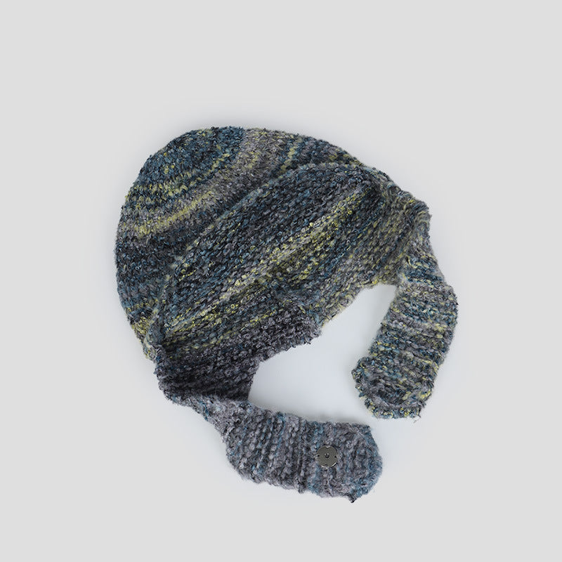 Mixed Color Wool Knitted Ear Protection Hat Fashionable And Warm For Youth