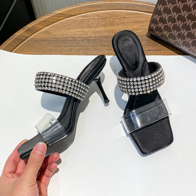 Open-toe Transparent Strappy Square-toe Stiletto Sandals