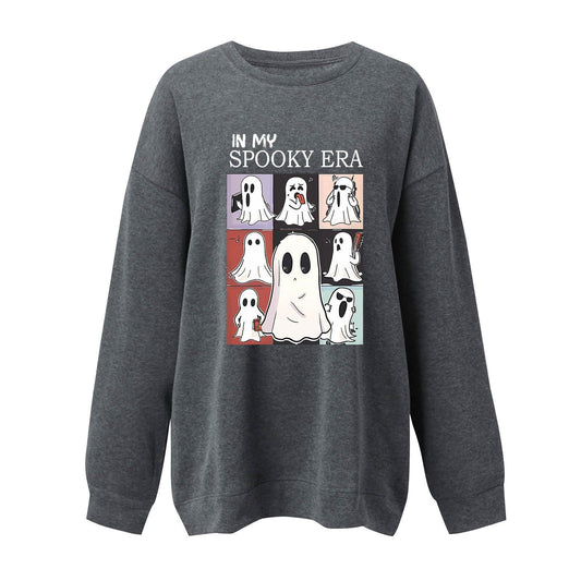 Sweatshirt til kvinder med sødt spøgelsesmønster og lange ærmer til Halloween