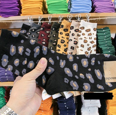 Leopard socks, female leopard, personality, tide, autumn and winter, Korean version, stockings
