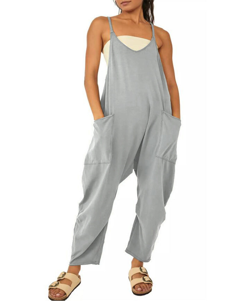 Zipper Pocket Sling Pants Jumpsuit