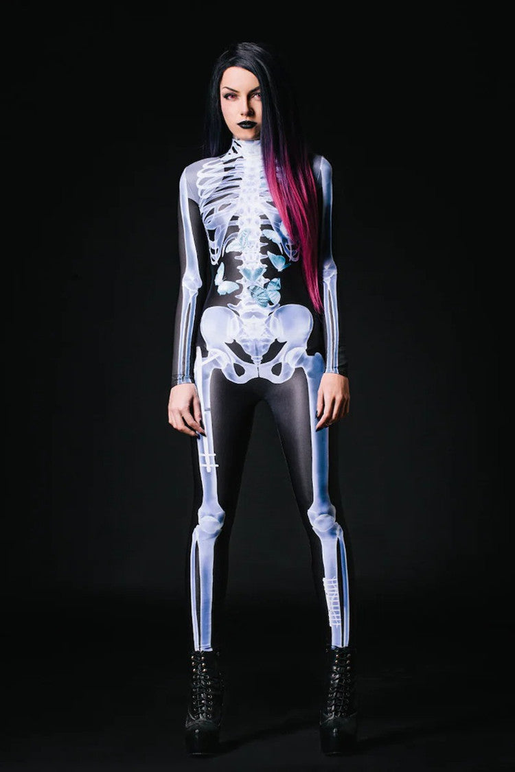 Halloween Ghost Festival 3D Horror Skull Frame Printed Jumpsuit