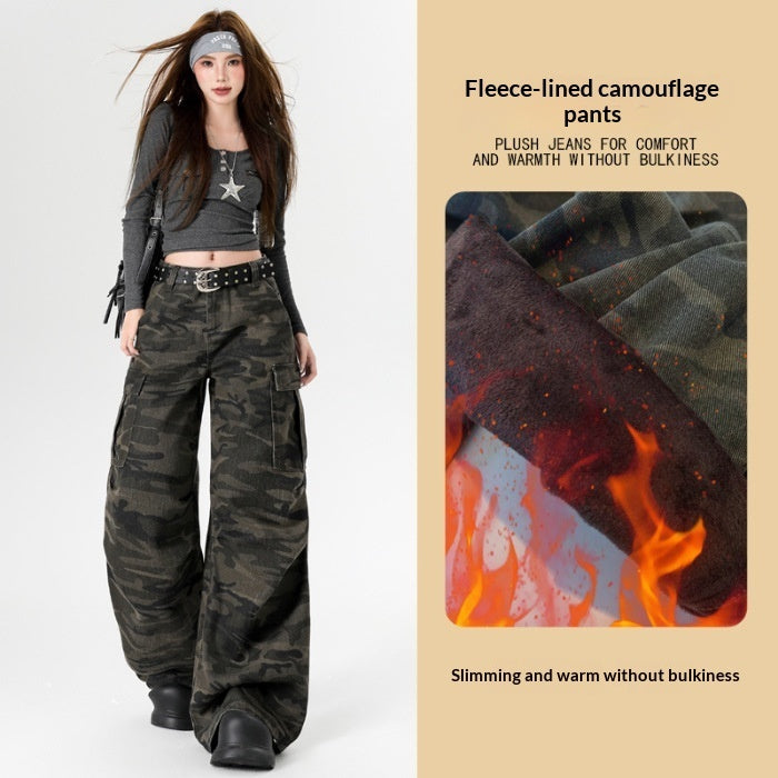 Fleece-lined Extra-thick Loose-fit Casual Long Denim Jeans