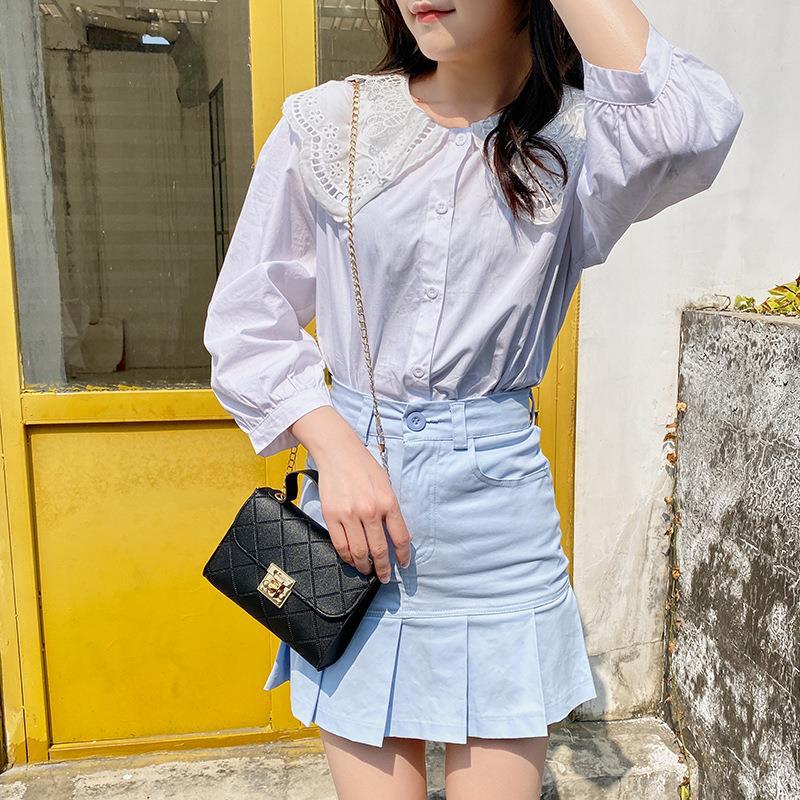 Women's Fashion Multi-grain Locking Chain Small Square Bag