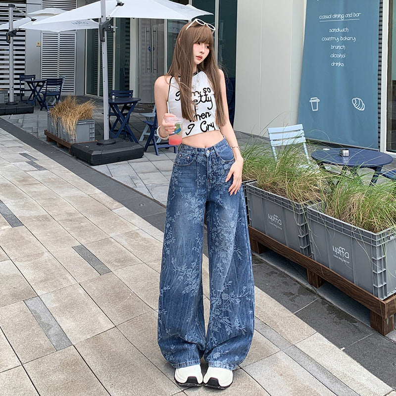 Jacquard Jeans Women's Loose Wide-leg Pants