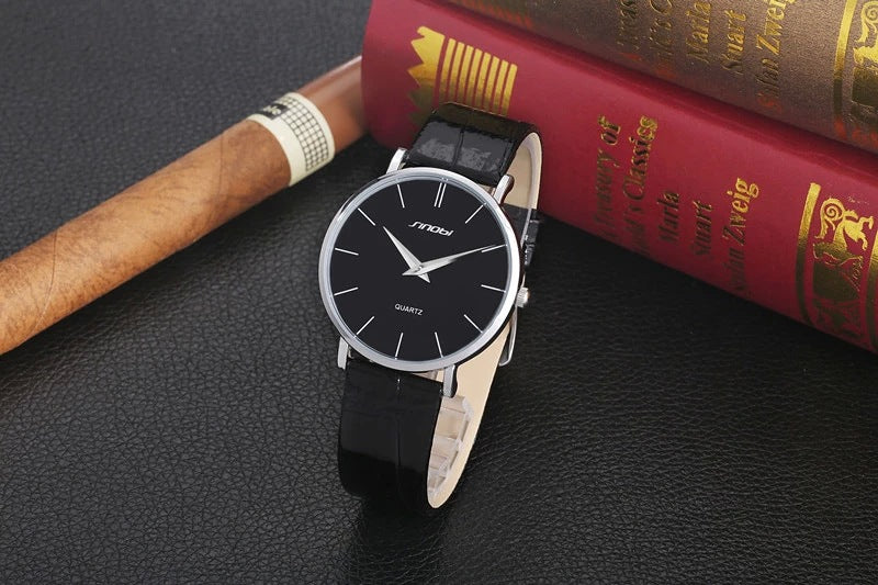 Mænds slanke læderur Drenge koreansk mode retro quartz ur vandtæt ikke-mekanisk ur