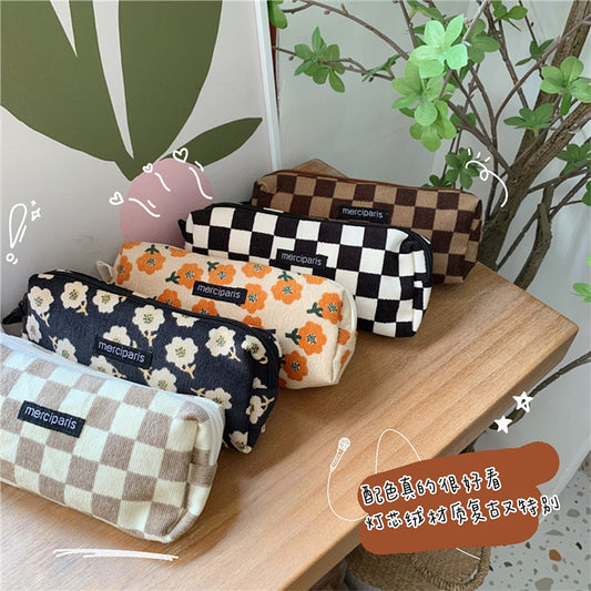 Corduroy Retro Artistic Pencil Case Instagram-style Japanese-style Canvas Makeup Bag For Students
