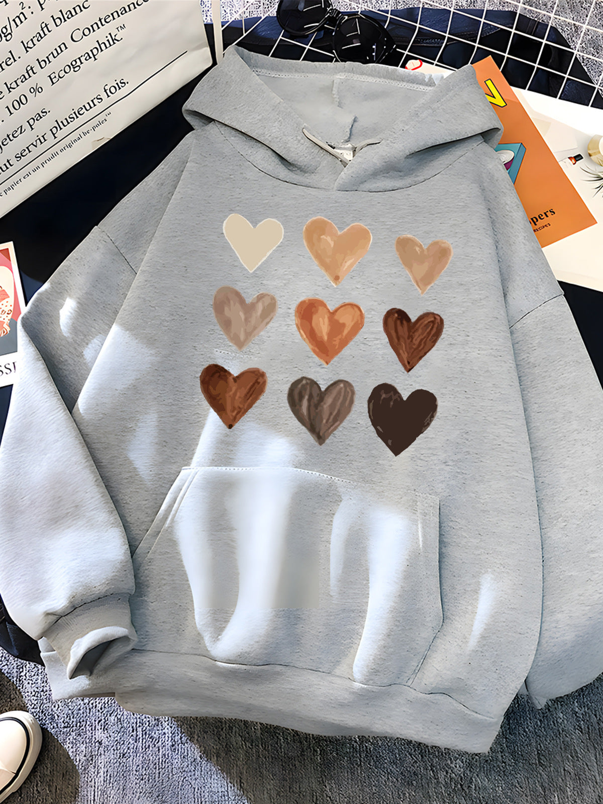 Gradient Heart-shaped Kangaroo Pocket Printed Hoodie