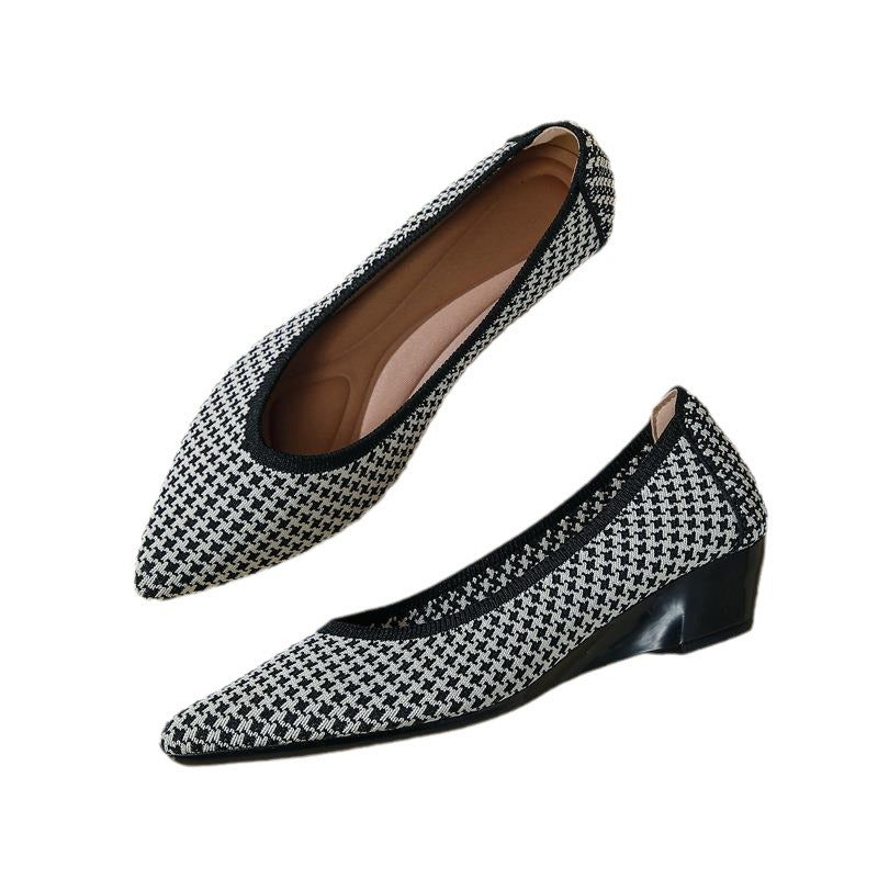 Soft Bottom Woven Pointed Toe Wedge Flyknit Pumps Breathable Flat Women's Shoes