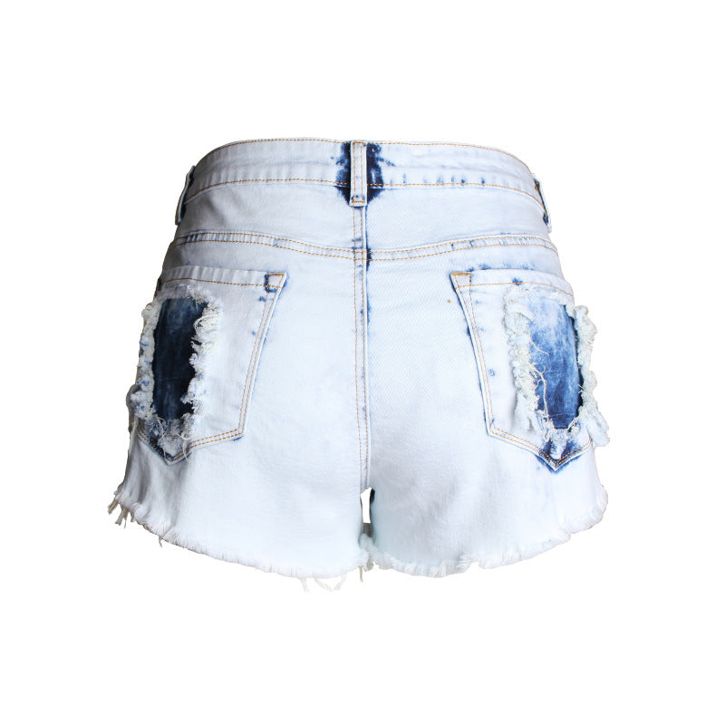 Ripped jeans til kvinder, høj talje, lyse farver, hvidt slidt vasket ulddenimshorts