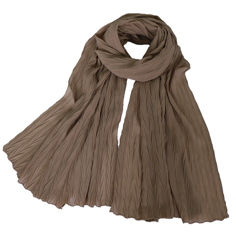 Fashion leaf crumpled solid color female headscarf