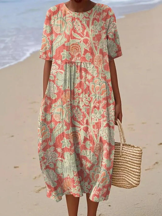 Women's Crew-Neck Printed Casual Fashion Dress