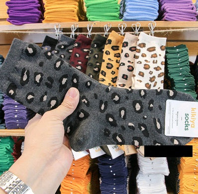Leopard socks, female leopard, personality, tide, autumn and winter, Korean version, stockings
