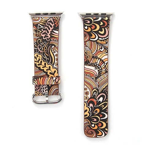 Silk-printed Floral Leather Strap Chinoiserie