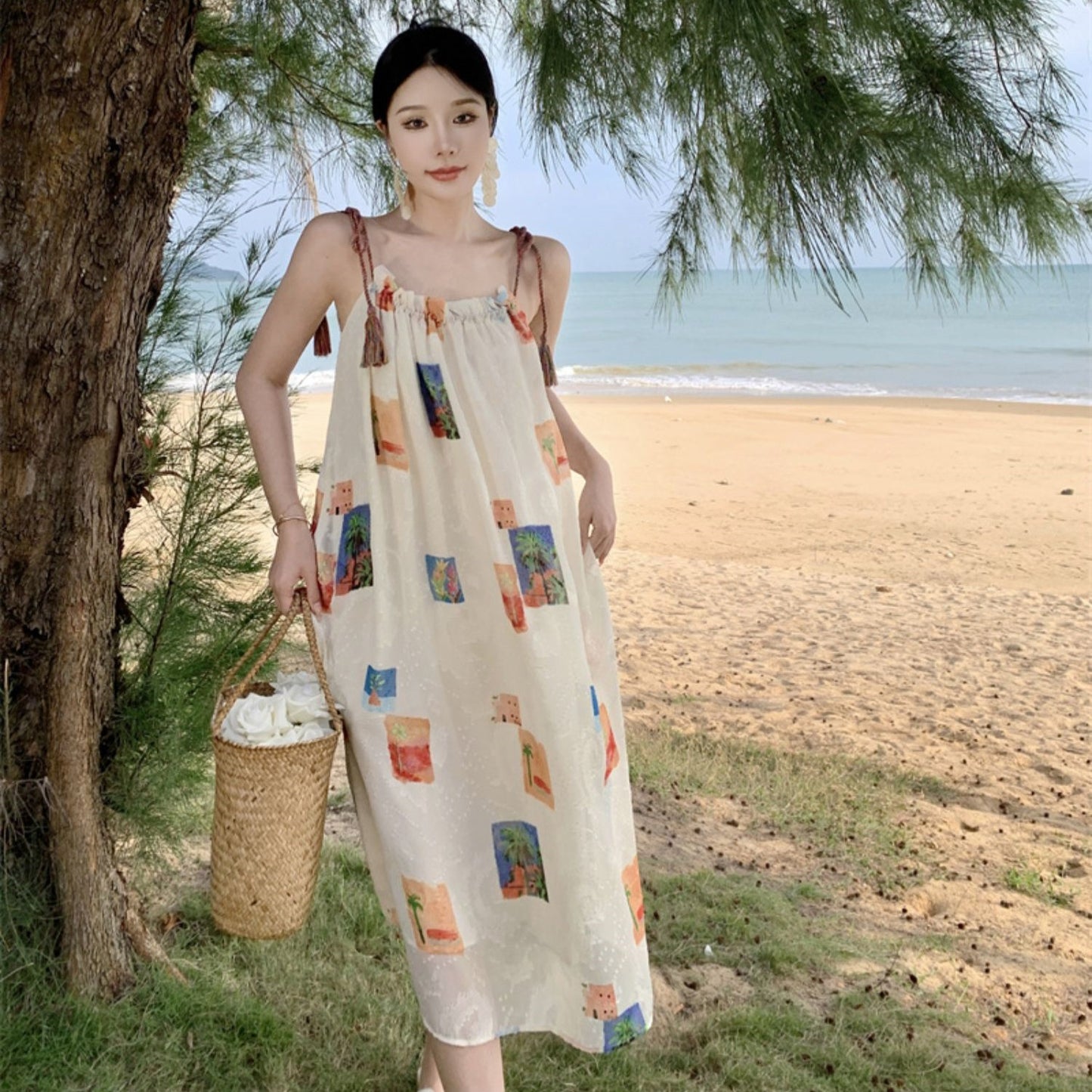 Beach Vacation Flower Strap Dress Girl