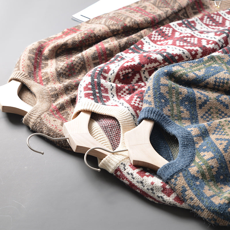 Autumn And Winter New Geometric Pattern Trend Loose Knitted Sweater