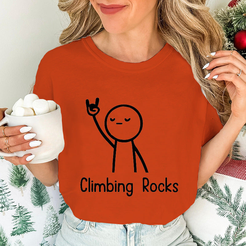 Climbing-Print T-Shirt Casual Short-Sleeve Top