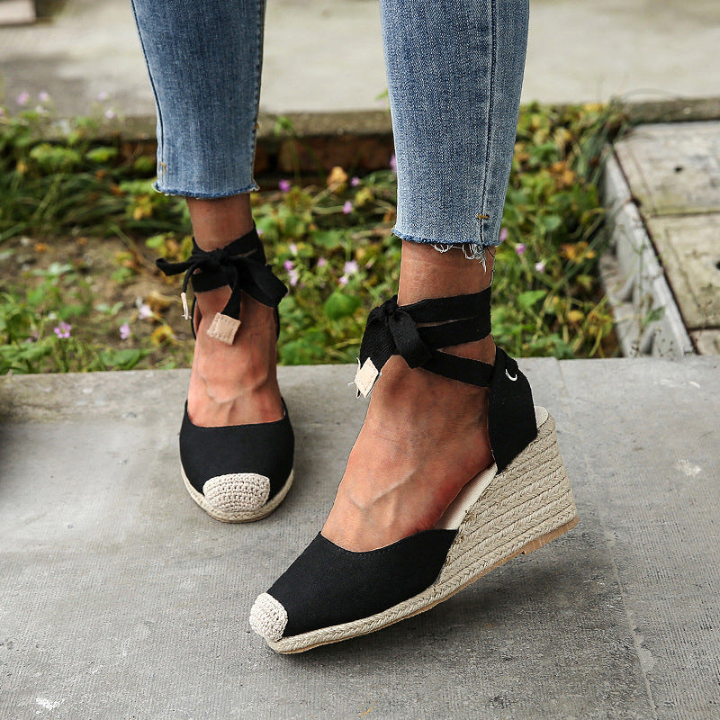 New Large Size Summer Fashion Wedge Heel Front And Back Strap Toe Cap Sandals