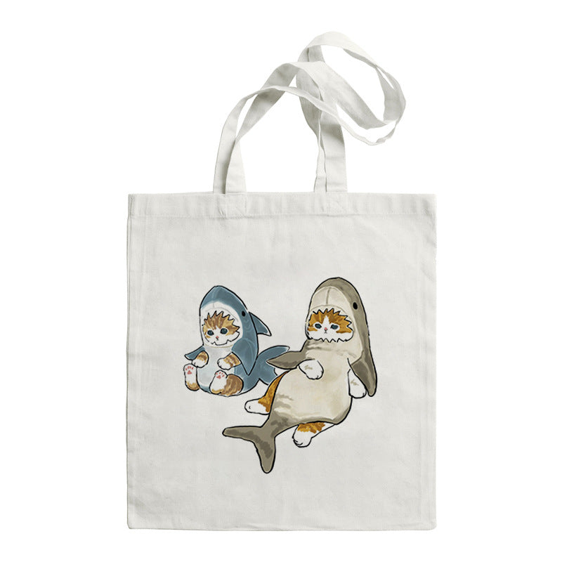 Shark Cat Printed Canvas Bag Shoulder