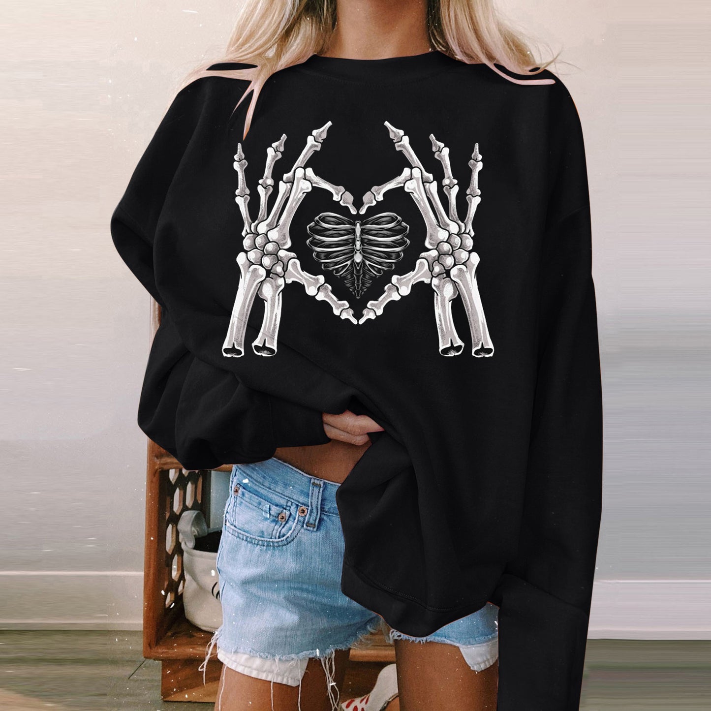 Kvinders Langærmet Afslappet Printet Polstret Sweatshirt til Halloween