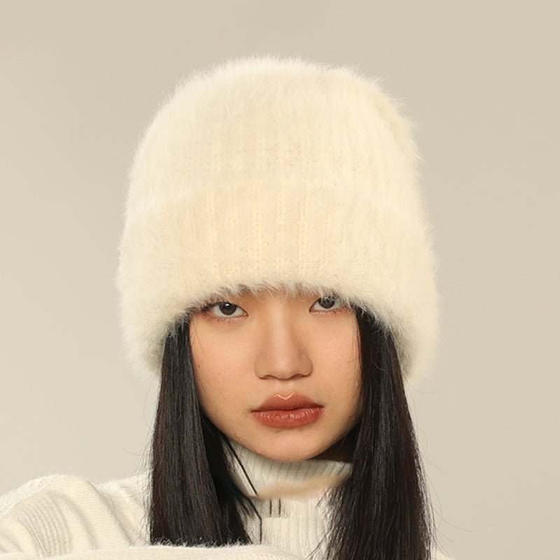 White Big Head Circumference Knitted Huge Woolen Hat