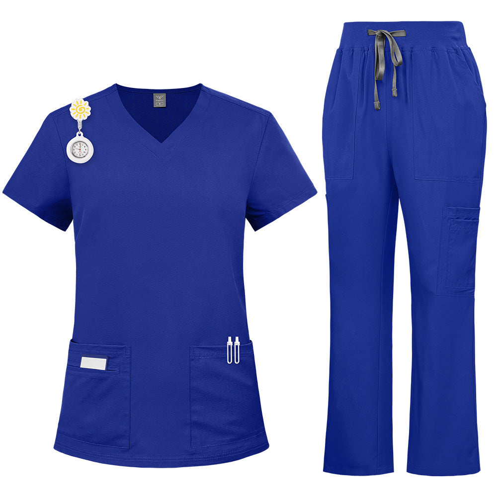 Solid-color Nurse Uniform Workwear Two-piece Set With Embroidery